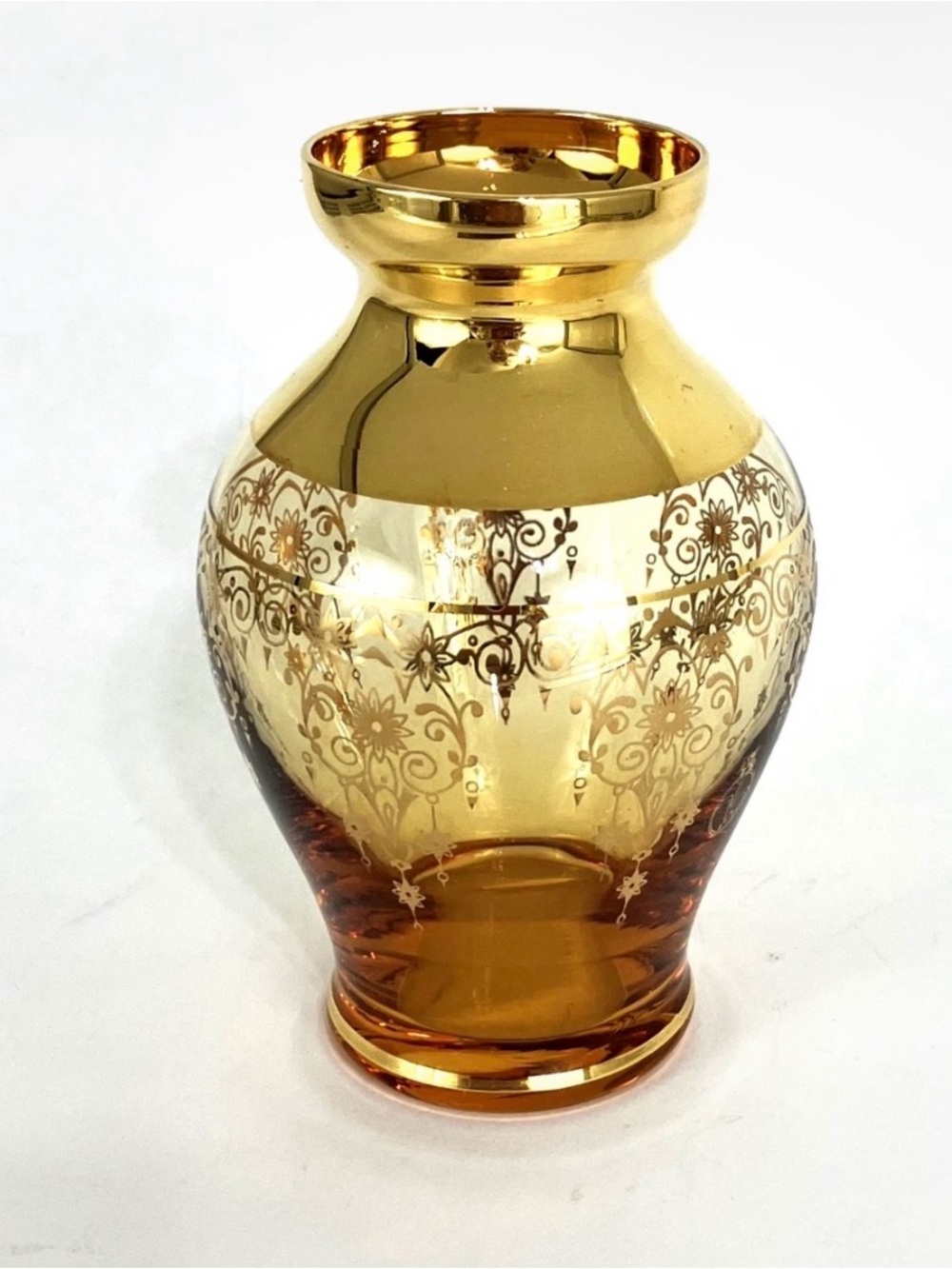 Vintage Vecchia Murano Amber 24K Gold Glass Vase WITH ORIGINAL CERTIFICATE Italy